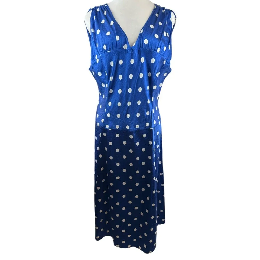 Pendleton Silk Blend Drop Waist V-Neck Dress Polka Dot Blue White Size 20 Tall - Picture 15 of 16